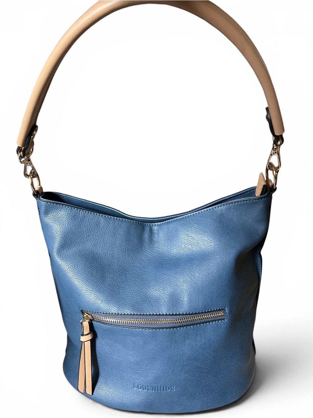 Louenhide Paige Boho Blue Vegan Leather Slouchy Hobo Shoulder Bag Tassel